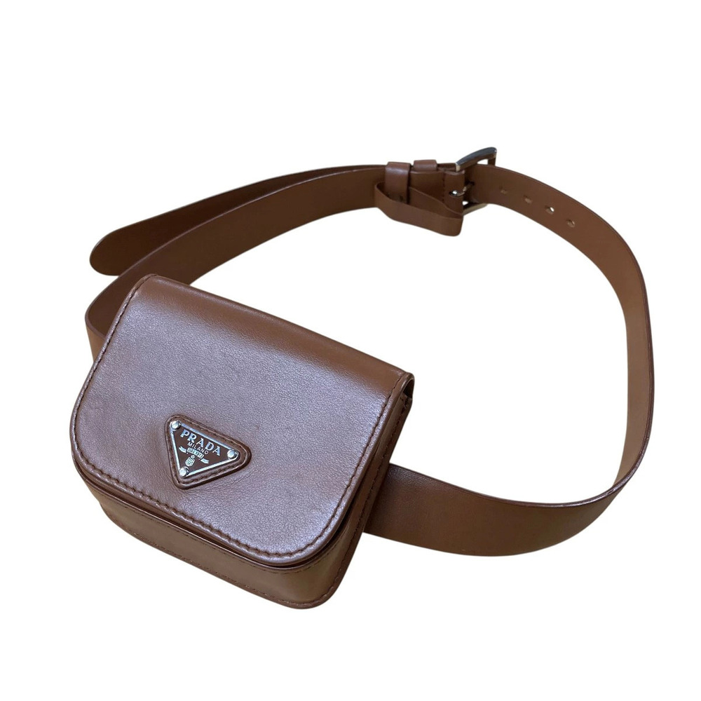 Prada Arque Vitello Daino Leather Hobo Shoulder Bag Brown